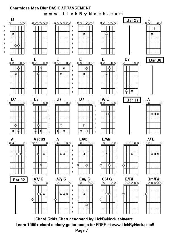 Chord Grids Chart of chord melody fingerstyle guitar song-Charmless Man-Blur-BASIC ARRANGEMENT,generated by LickByNeck software.